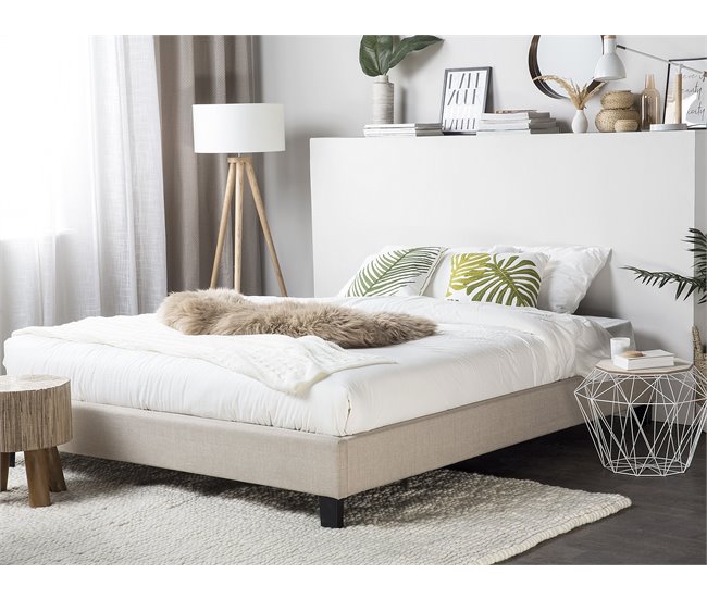 Beliani Cama com estrado Poliéster ROANNE 169x211 Bege