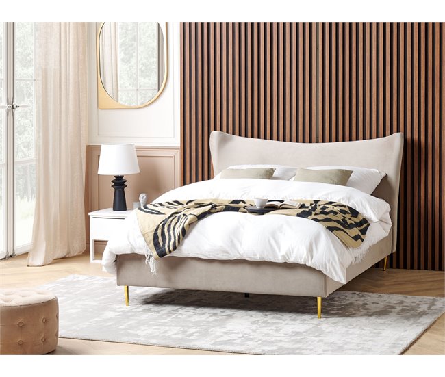 Beliani Cama com estrado Veludo CHALEIX 148x212 Cinza Claro