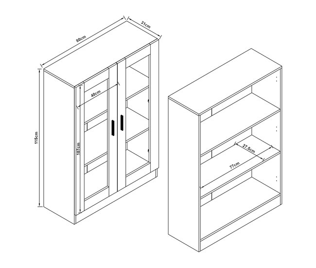 Vitrina Sorø com 2 portas 3 compartimentos 80 Carvalho