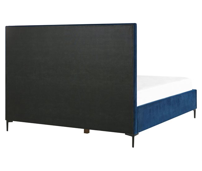 Beliani Cama com estrado Veludo SEZANNE 170x215 Azul Marino