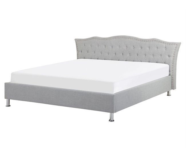 Beliani Cama com armazenamento Poliéster METZ 192x215 Cinza Claro
