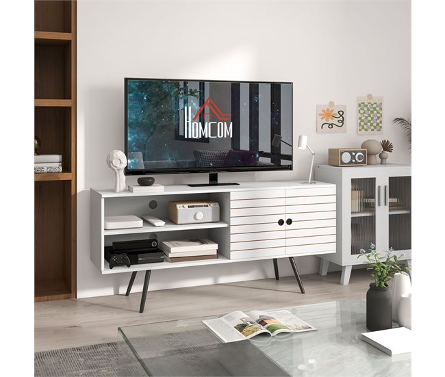 Móvel de TV Melamina de madeira, madeira de pinho HOMCOM Branco