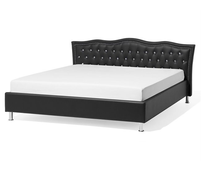 Beliani Cama com estrado Pele sintética METZ 189x215 Preto