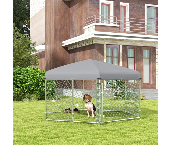 Canil de Exterior Aço galvanizado, tecido Oxford PawHut Prata