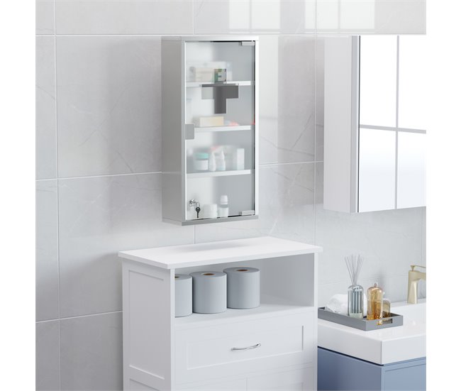 Armário para Remedios Aço 430 inox, porta em vidro temperado Cinza