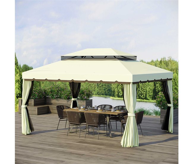 Pérgola de Jardim Alumínio e Poliéster Outsunny 390x290 Bege