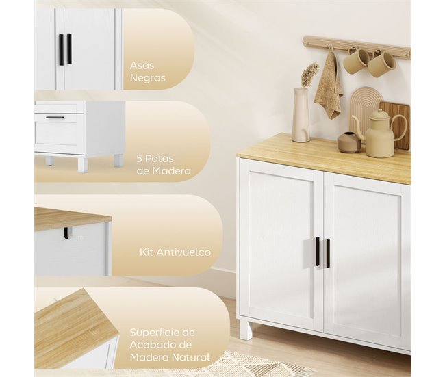 Aparador Melamina de Madeira, MDF HOMCOM Branco