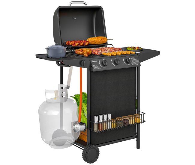 Barbecue a Gás Aço e ABS Outsunny Preto