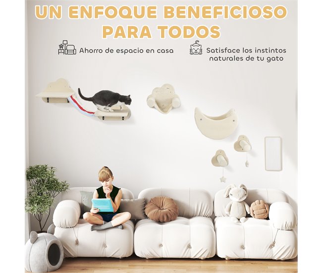Prateleiras de Parede para Gatos Melamina de Madeira e Sisal Cru