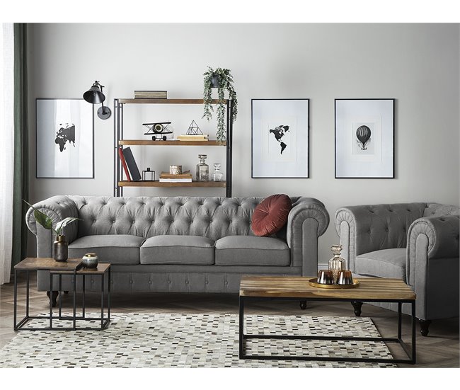 Beliani Conjunto de sofás CHESTERFIELD Cinza Claro