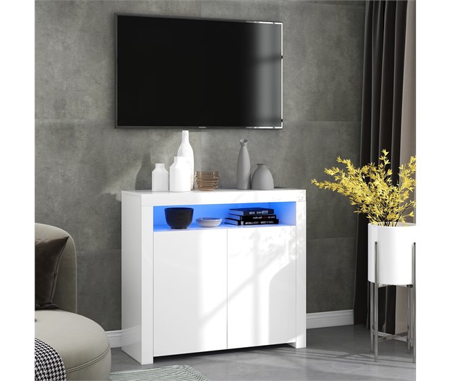 Aparador de painel de partículas com 2 portas Branco