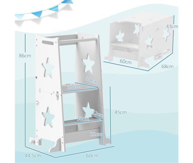 Torre de Aprendizagem MDF e Madeira de Pinho AIYAPLAY Branco
