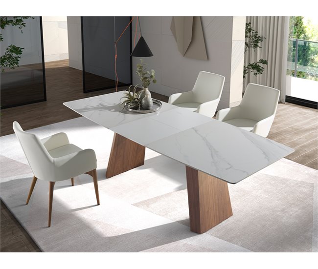 ANGEL CERDA Mesa de jantar extensível barril oval mármore porcelânico e nogueira 230x90 Nogal