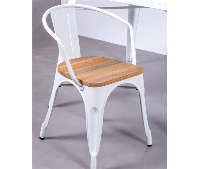 Cadeira industrial com braços e assento em olmo - Bistro Branco