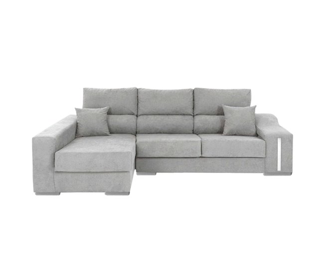 Sofá oscar com chaise longue esquerda, 2 pufes e cômoda