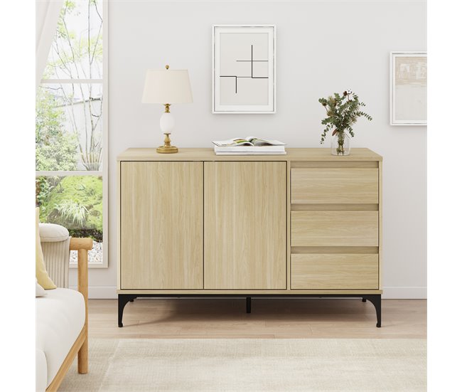 Aparador Kistiandi com 3 gavetas [en.casa] 120 Carvalho