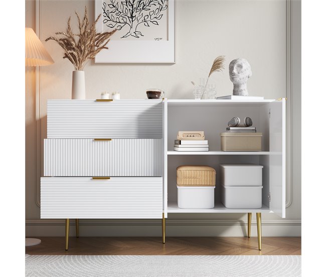 Aparador com 2 portas e 3 gavetas Branco