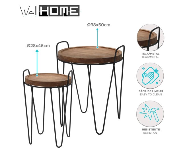 Well Home Conjunto de 2 mesas de centro Natural
