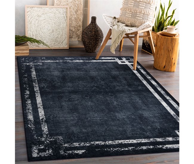 ANDRE 1486 Tapete Quadro vintage antiderrapante 80x150 Preto