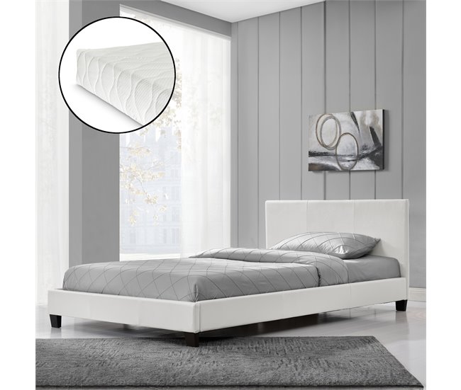 [Corium] Cama moderna em pele sintética Albacete - com colchão 149x210 Branco