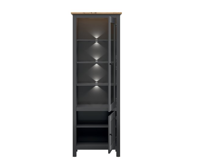 Vitrina de 2 portas com LED Duck Cinza/ Madeira