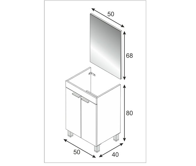 Armário de casa de banho com 2 portas e espelho Dkolaro 50 Branco