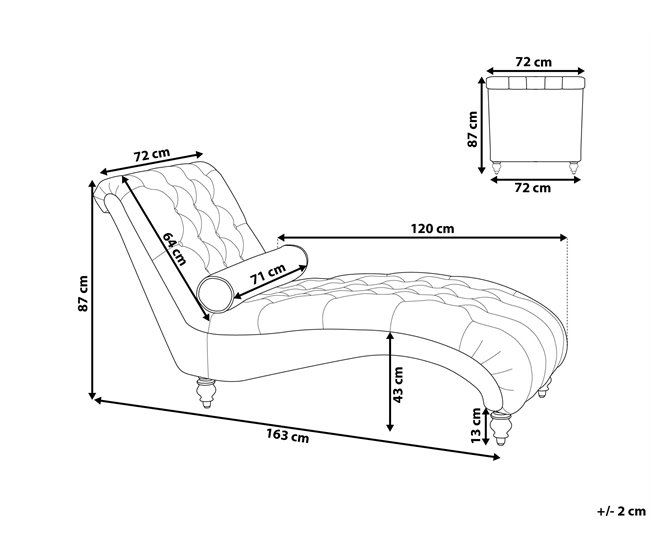 Beliani Chaise longue Terciopelo MURET Bege