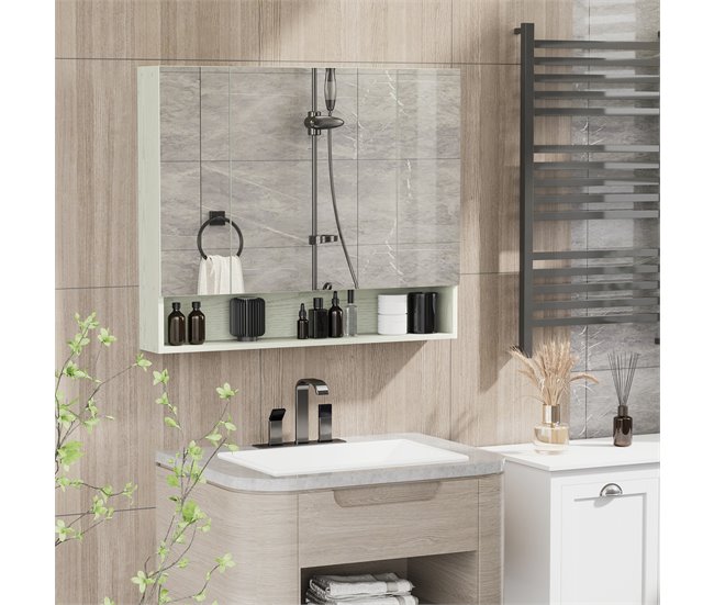 Armário Casa de Banho com Espelho MDF e Vidro kleankin Branco