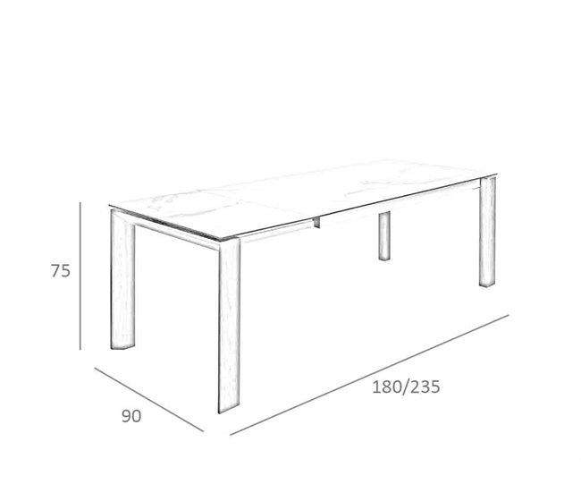ANGEL CERDA Mesa de jantar extensível retangular mármore porcelânico e nogueira 235x90 Nogal