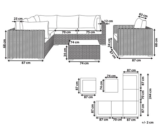 Beliani Conjunto lounge CONTARE Cinza Claro