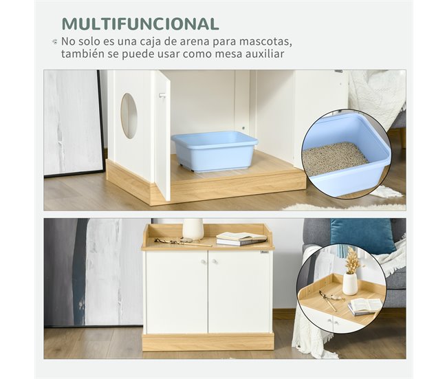 Casa para Gatos de Madeira Melamina de Madeira PawHut Natural/ Branco