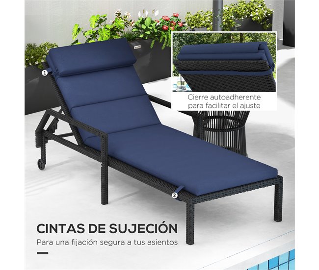 Almofada para Espreguiçadeira Poliéster Azul