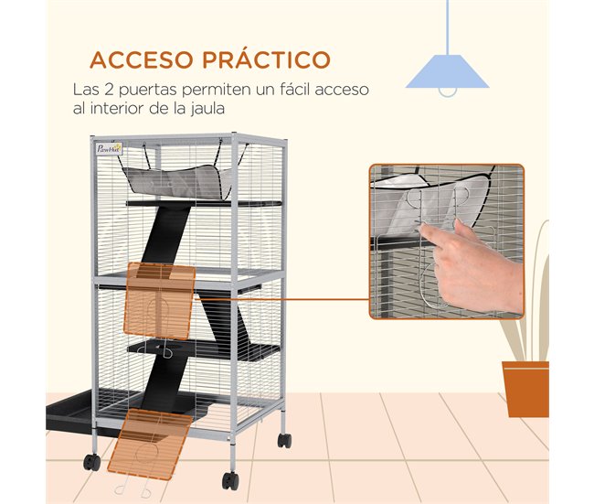 Gaiola para Roedores Metal, Nylon e PP PawHut Cinza