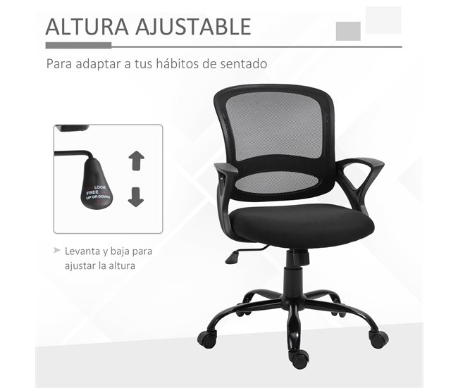 Cadeira de Escritório Espuma, Nylon, PP, Metal e Malha Vinsetto Preto