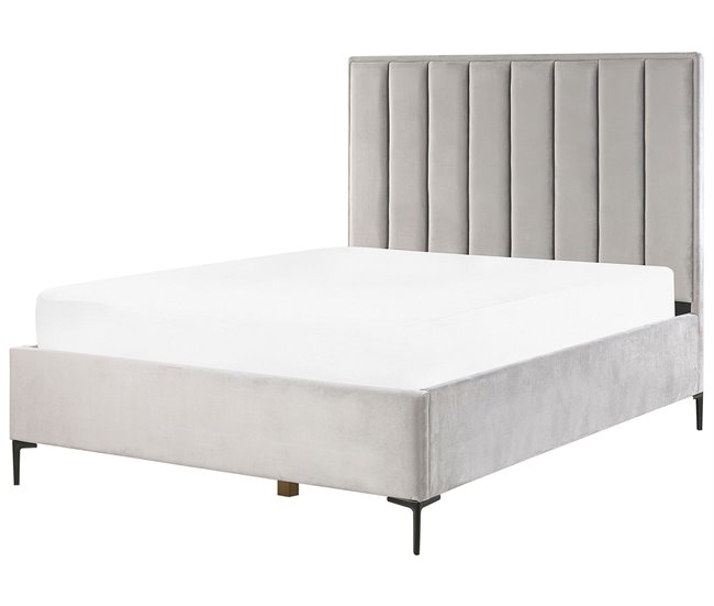 Beliani Cama con almacenaje Terciopelo SEZANNE 150x215 Azul Marino