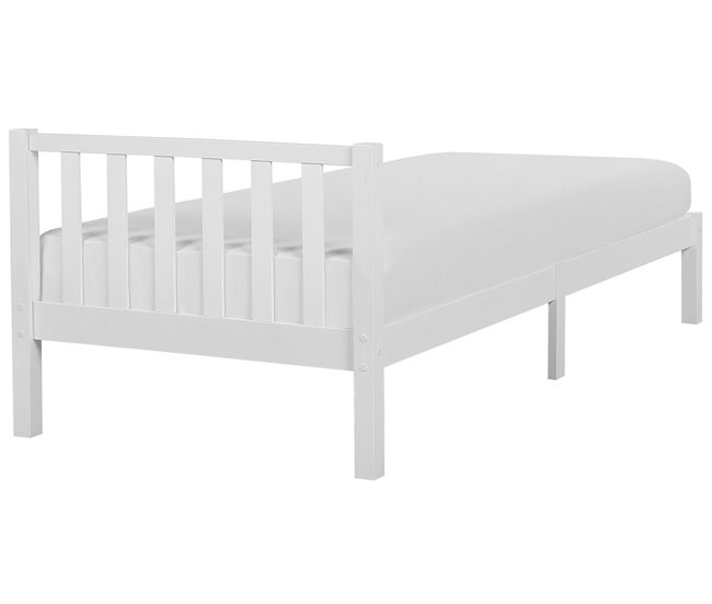 Beliani Cama com estrado Pinho FLORAC Branco