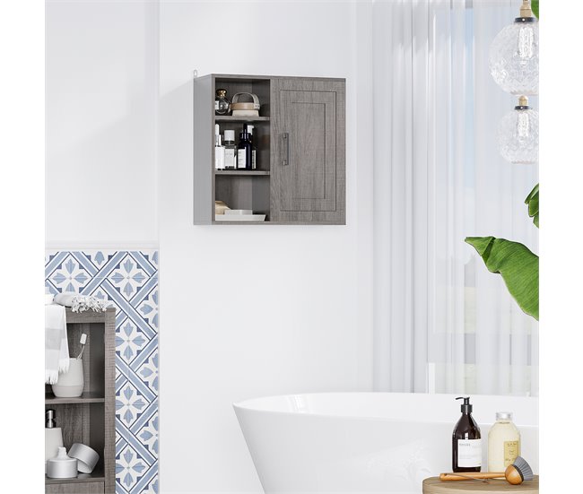 Armário Casa de Banho de Parede Melamina de Madeira kleankin 48 Cinza