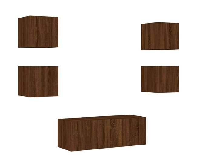 6 pcs móveis parede p/ TV - Módulos de TV 60 Castanho