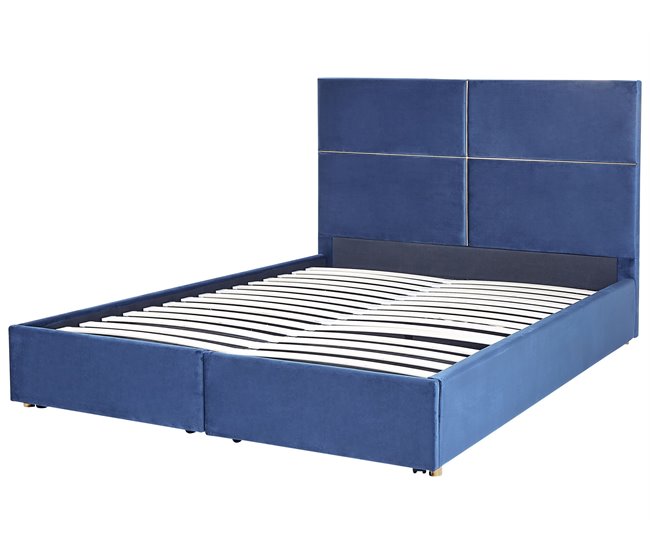 Beliani Cama baú Veludo VERNOYES 188x214 Azul Marino