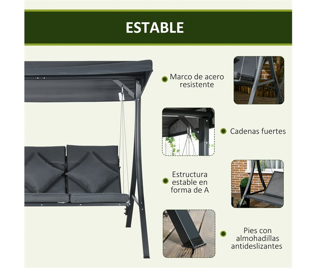 Baloiço de Exterior Poliéster e Aço Outsunny Cinza