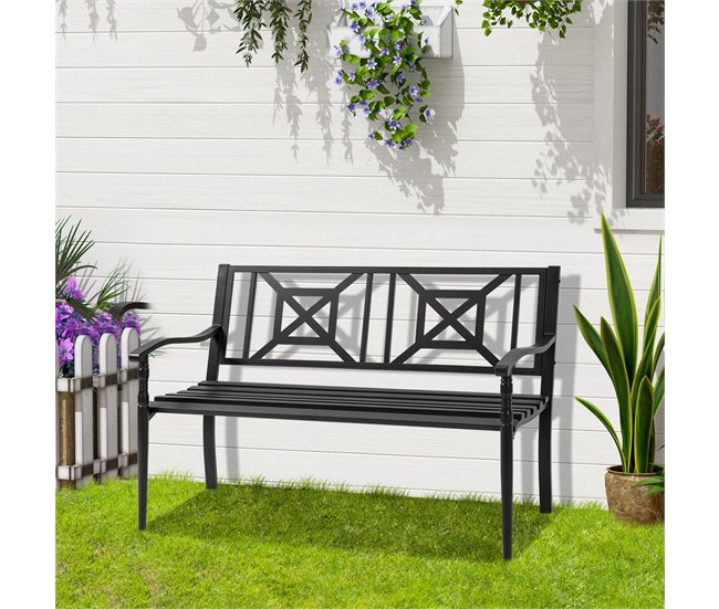 Banco de Jardim Aço Outsunny 128x62 Preto