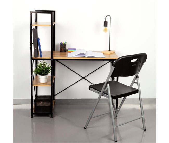Max Home Secretária com prateleiras em madeira e aço 120x64 Preto/ Madeira
