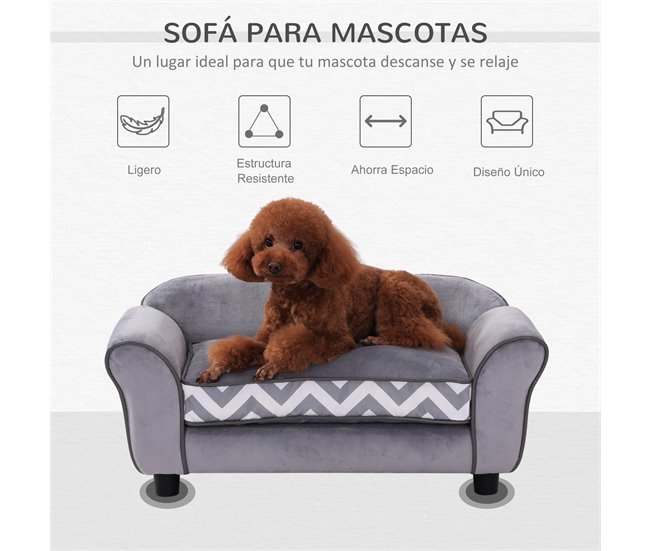 Sofá para Animal de Estimação Madeira, Esponja, PVC, Plástico Cinza