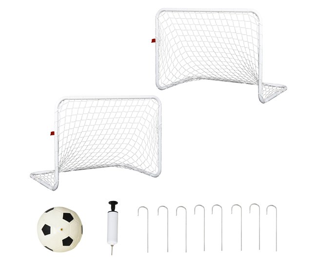 Conjunto de 2 mini gols de futebol Aço (Q195), tetrolon HOMCOM Branco