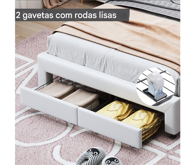 Cama, LED, cama adolescente, cama de casal, gavetas Branco