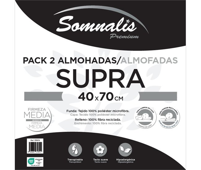Conjunto de 2 almofadas de fibra SUPRA 70cm Branco