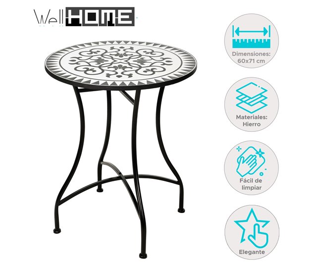 Mesa bistrô com design de mosaico Well Home Preto