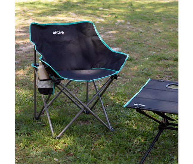 Aktive Cadeira de acampamento dobrável com porta-copos Preto