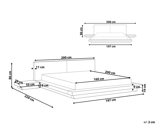 Beliani Cama com LED MDF ZEN 308x229 Castanho