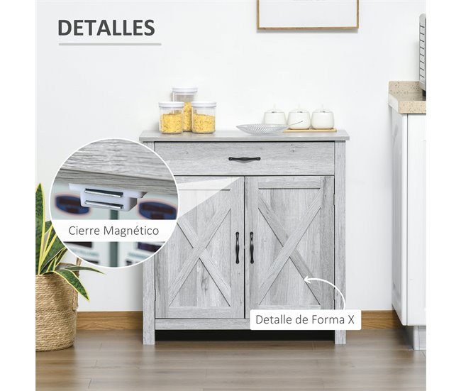 Aparador MDF, melamina de madeira HOMCOM, casa - cozinha 80 Cinza